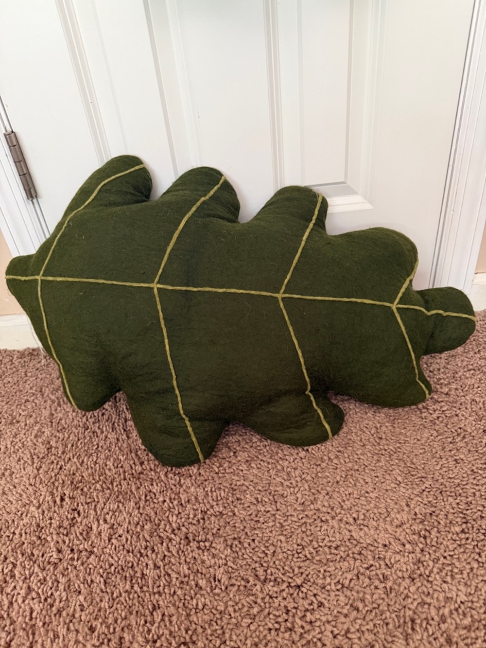 Leaf-Shaped Olive Green Accent Pillow - Brand Uncommon Goods. 26”x 17”.